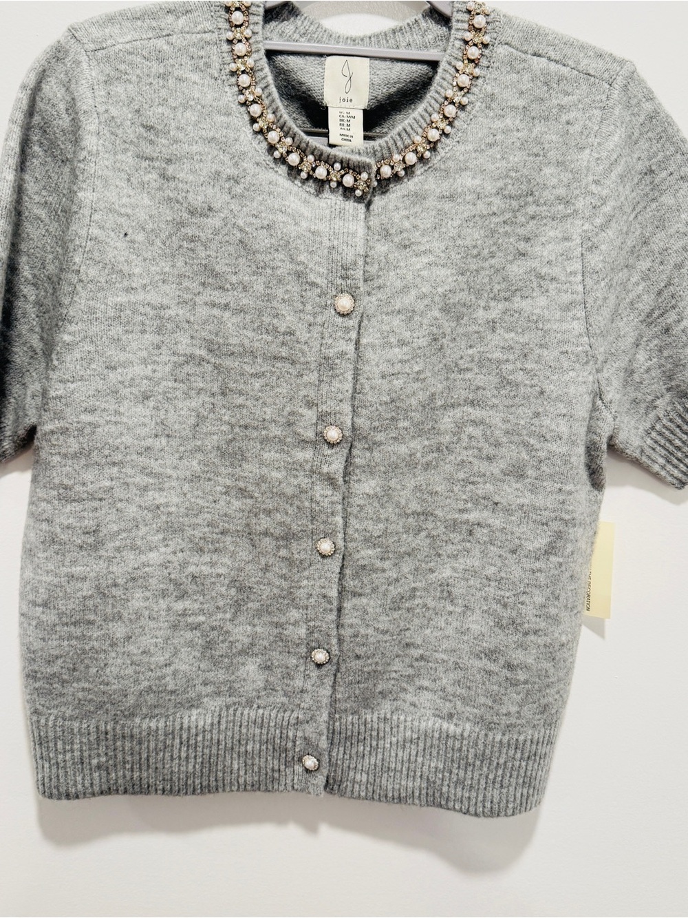 Joie Pearl Rhinestone Embellished Gray Cardigan M NWT